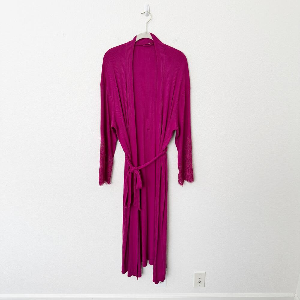 [Anthropologie] Magenta Pink Ilia Lace Sleeve Belted Wrap Robe Size Large L/XL